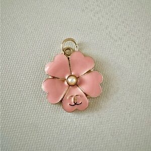 Chanel Chanel Pink Camellia Four-Leaf Flower Pearl CC Logo Charm Pendant